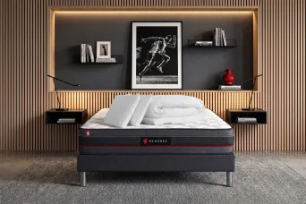 Pack lit complet 140x200 cm - Matelas + Sommier Noir (en kit) + 2 oreillers + Couette - Regen