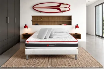 Pack lit complet 140x200 cm - Matelas + Sommier Blanc + 2 oreillers + Couette - Energy
