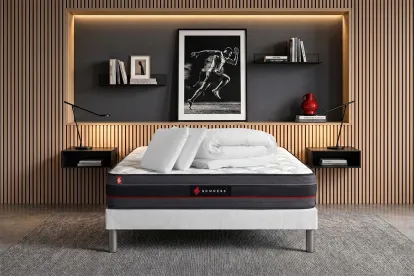 Pack lit complet 160x200 cm - Matelas + Sommier Blanc (en kit) + 2 oreillers + Couette - Regen