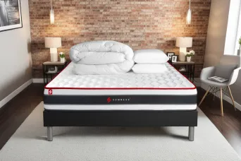 Pack lit complet 140x190 cm - Matelas + Sommier Noir + 2 oreillers + Couette - Energy