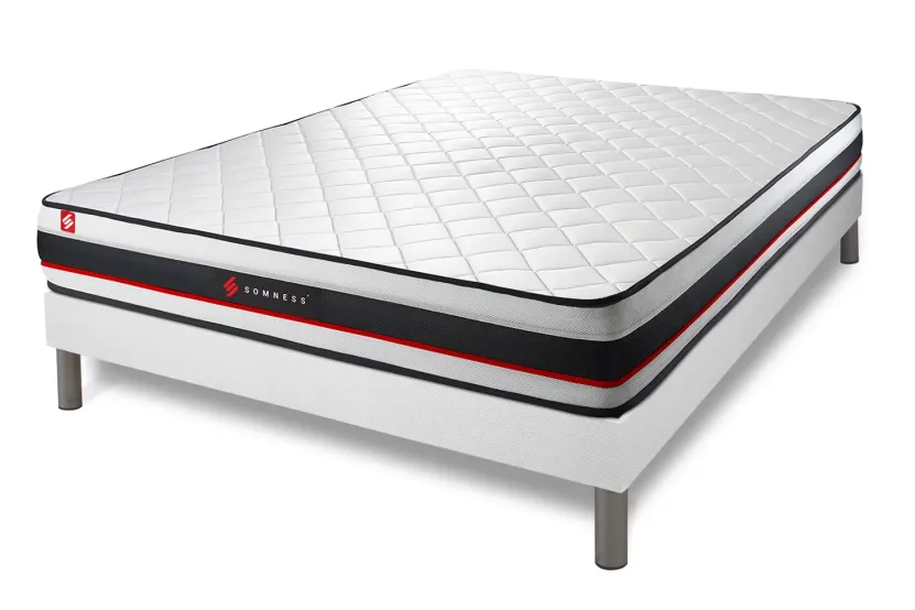 Pack lit complet 140x190 cm - Matelas + Sommier Blanc (en kit) + 2 oreillers + Couette - Form