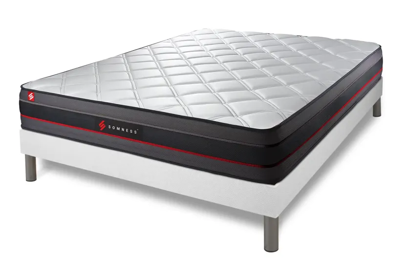 Pack lit complet 160x200 cm - Matelas + Sommier Blanc + 2 oreillers + Couette - Regen