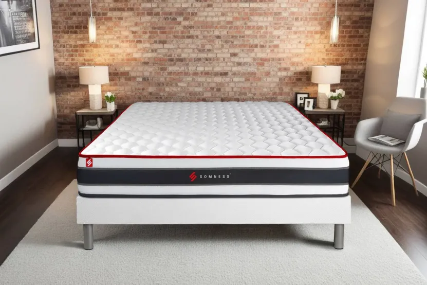 Ensemble Matelas Sommier 160x200 cm - Sommier Blanc (déjà monté) - Energy