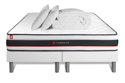 Pack lit complet 200x200 cm - Matelas + 2 Sommiers Blancs + 2 oreillers + Couette - Form