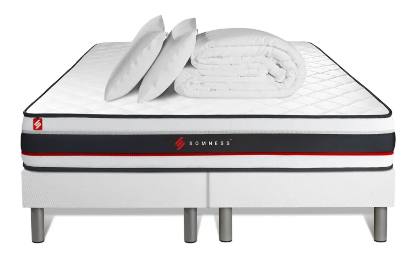 Pack lit complet 200x200 cm - Matelas + 2 Sommiers Blancs + 2 oreillers + Couette - Form