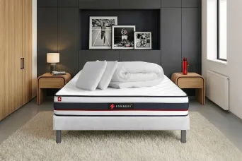 Pack lit complet 140x190 cm - Matelas + Sommier Blanc + 2 oreillers + Couette - Form
