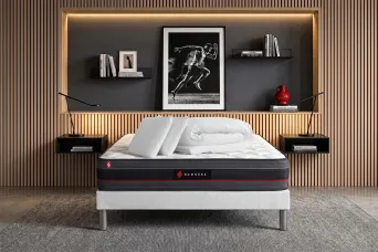 Pack lit complet 200x200 cm - Matelas + Sommier Blanc (en kit) + 2 oreillers + Couette - Regen