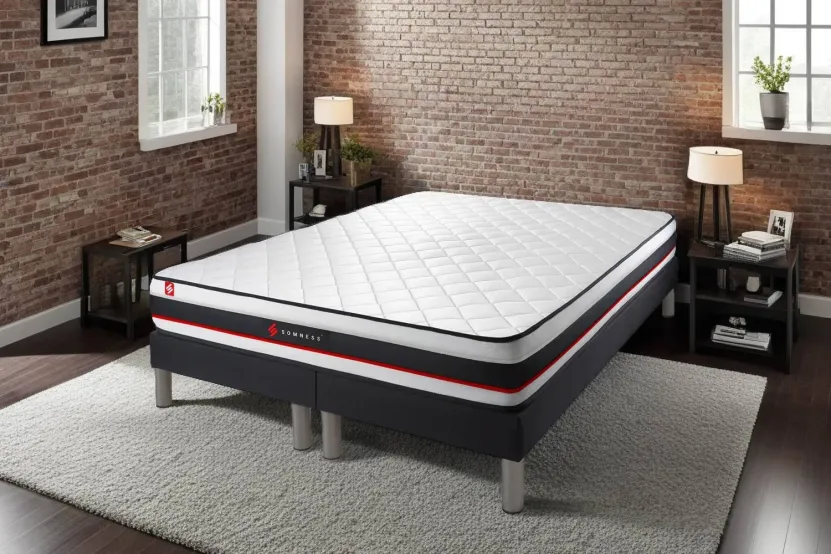 Ensemble Matelas Sommier 200x200 cm - 2 Sommiers Noir - Form