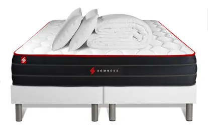 Pack lit complet 160x200 cm - Matelas + 2 Sommiers Blancs + 2 oreillers + Couette - Boost