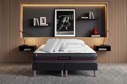 Pack lit complet 180x200 cm - Matelas + 2 Sommiers noirs + 2 oreillers + Couette - Regen