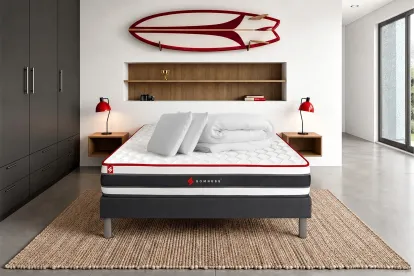 Pack lit complet 160x200 cm - Matelas + Sommier Noir + 2 oreillers + Couette - Energy