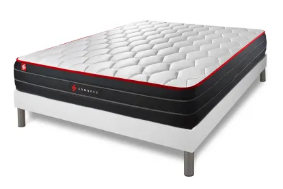 Pack lit complet 140x200 cm - Matelas + Sommier Blanc + 2 oreillers + Couette - Boost