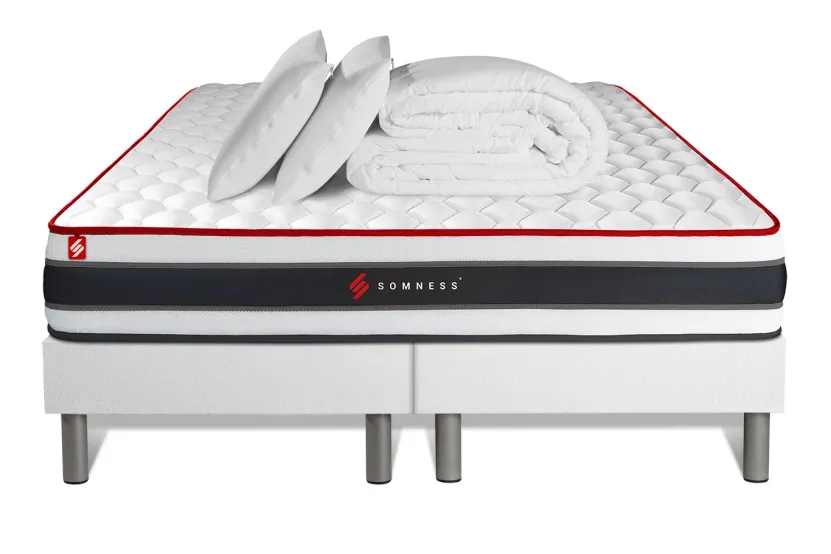 Pack lit complet 180x200 cm - Matelas + 2 Sommiers Blancs + 2 oreillers + Couette - Energy