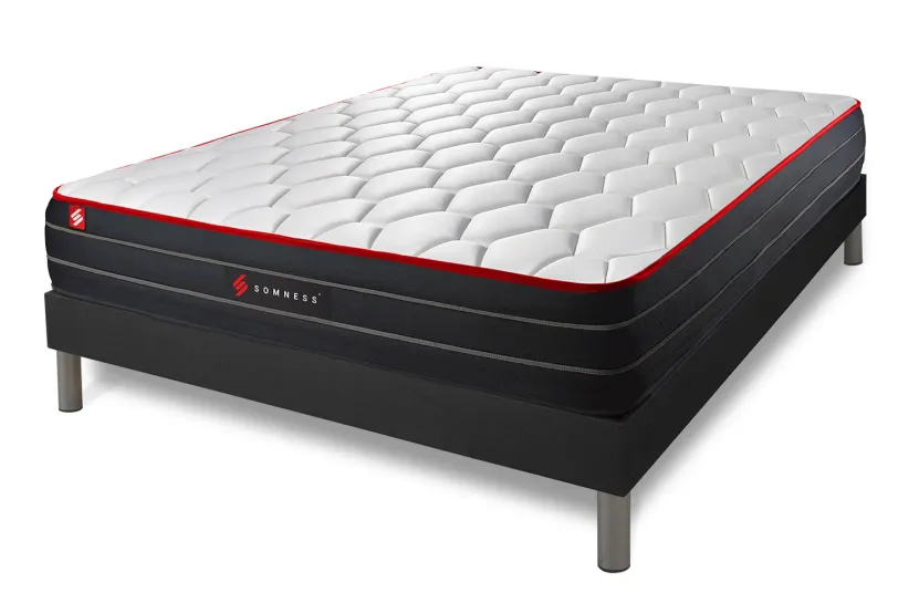 Ensemble Matelas Sommier 140x190 cm - Sommier Noir (déjà monté) - Boost