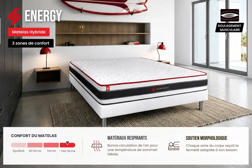 Matelas 160x200 cm Ressorts ensachés et Mémoire de forme - Energy