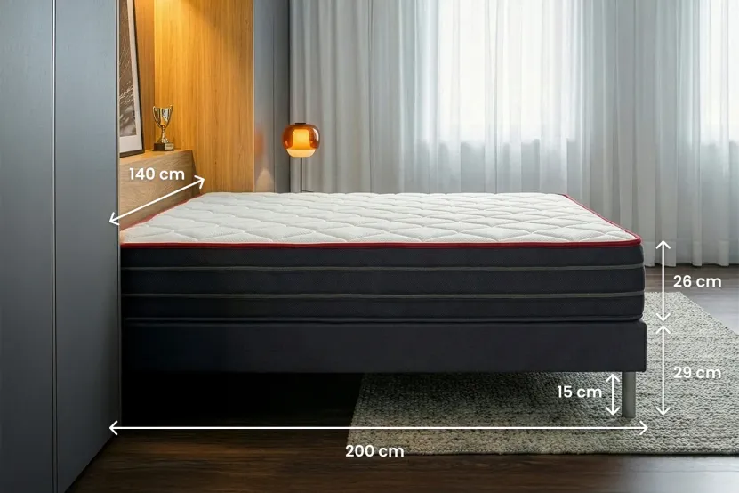 Pack lit complet 140x200 cm - Matelas + Sommier Blanc (en kit) + 2 oreillers + Couette - Boost