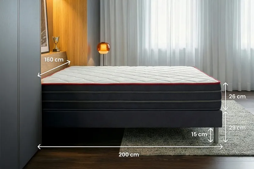 Ensemble Matelas Sommier 160x200 cm - 2 Sommiers Noir - Boost