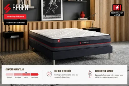 Pack lit complet 140x200 cm - Matelas + Sommier Blanc + 2 oreillers + Couette - Regen