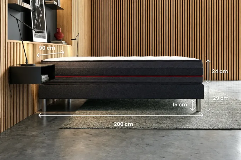 Ensemble Matelas Sommier 90x200 cm - Sommier Noir (en kit) - Regen